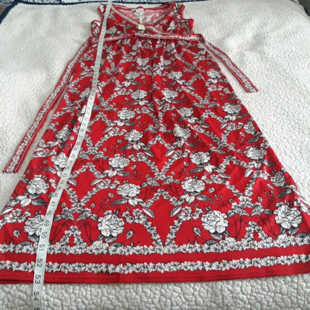 New Max Studio Size Small Red Floral Sleeveless Faux Wrap V-Neck Dress - Picture 5 of 16